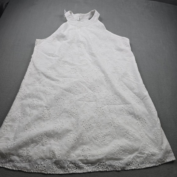 Dresses & Skirts - Womens White Cotton Floral Eyelet Halter Mini Dress XL Sleeveless A-Line Summer